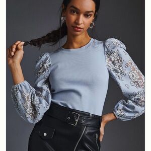 Dolan puff sleeve top light blue size s